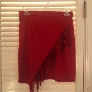 Red fringe mini skirt